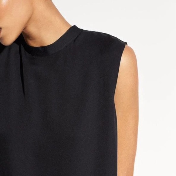 Vince Sleeveless Mock Neck Silk Blouse in Black - Picture 2 of 4